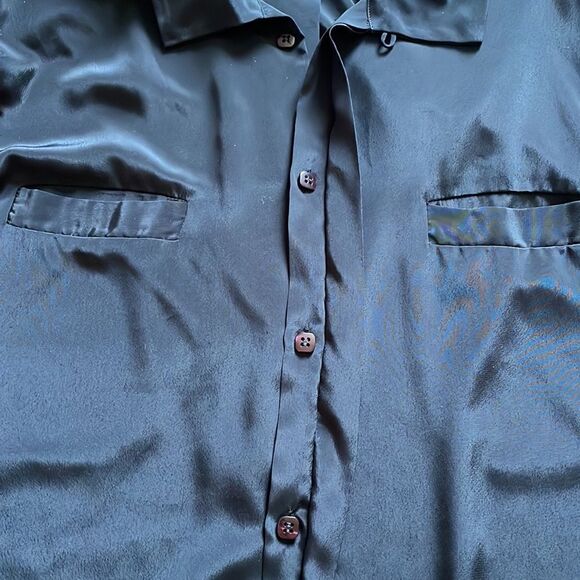 Vintage Oscar de la Renta Black Short Sleeve Button Down Blouse - Picture 3 of 8